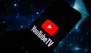 In this photo illustration a Youtube TV logo seen displayed