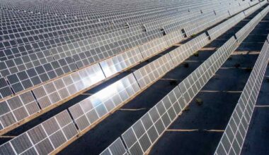 Rows of solar panels face the sunlight in Nevada.