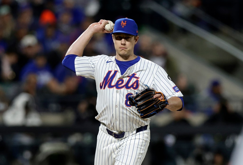 Phil Maton in action against the Los Angeles Dodgers during Game Four of the National League Championship Series at Citi Field on October 17, 2024 in New York City. 