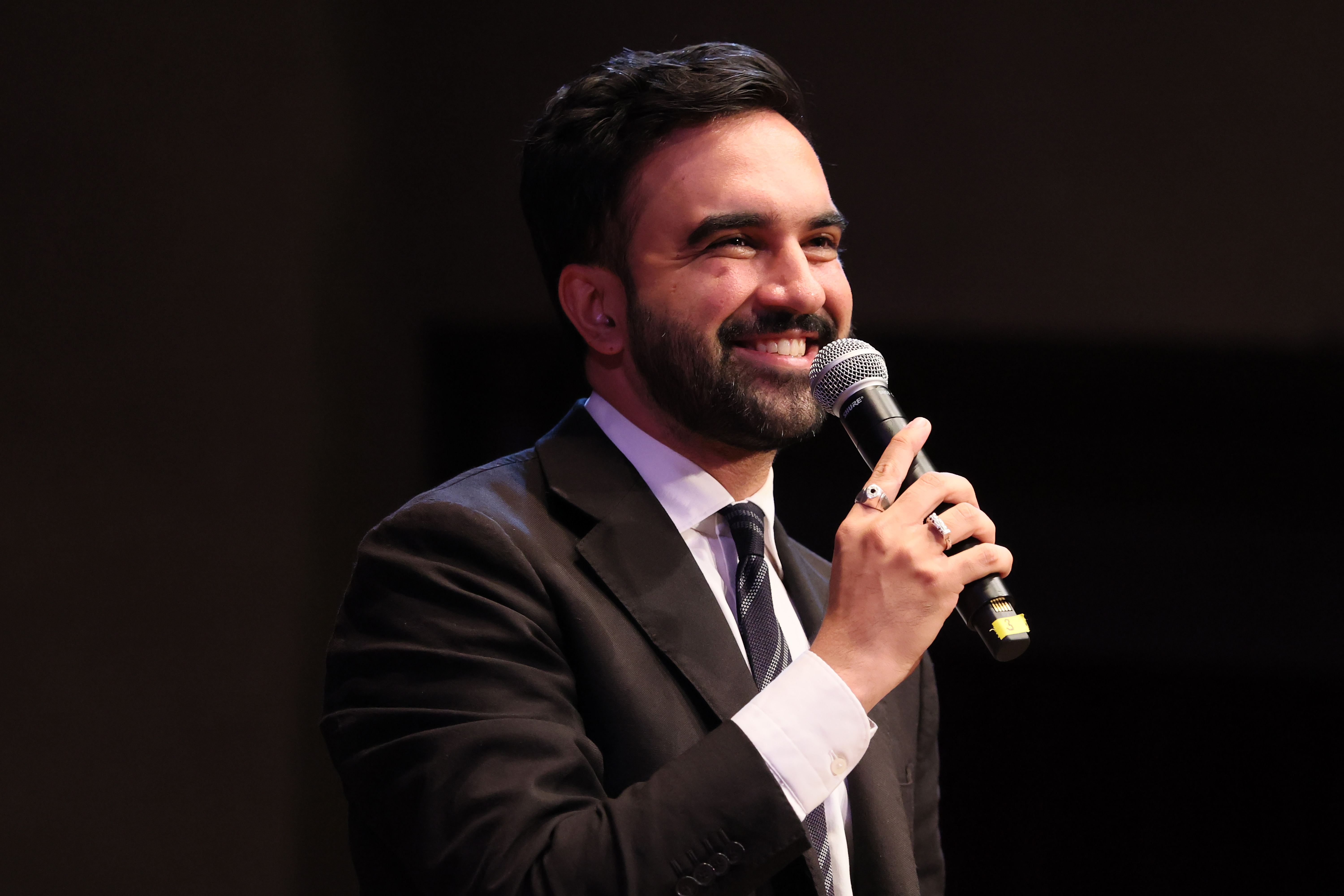 NEW YORK, NEW YORK - SEPTEMBER 06: New York mayoral candidate Zohran Mamdani speaks during the Fighting Oligarchy town hall at the Leonard & Claire Tow Center for the Performing Artson September 06, 2025 in New York City. Mamdani joined Sanders at his New York town hall after marching with union members in Manhattan’s Labor Day parade. Sanders, an early backer of Mamdani’s primary bid, has staged 34 rallies in 20 states since launching his “Fighting Oligarchy” tour this year, aimed at challenging the power of billionaires and corporations in U.S. politics. (Photo by Michael M. Santiago/Getty Images)