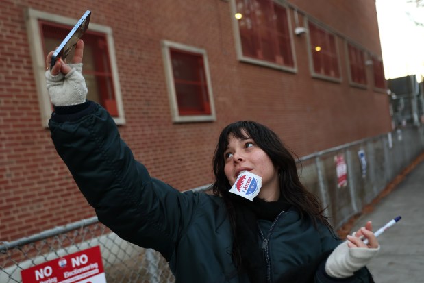 Lyla Huber poses for a photo after voting in the General Election at the P.S. 249 the Caton School on November 04, 2025 in Flatbush Brooklyn. (Photo by Michael M. Santiago/Getty Images)