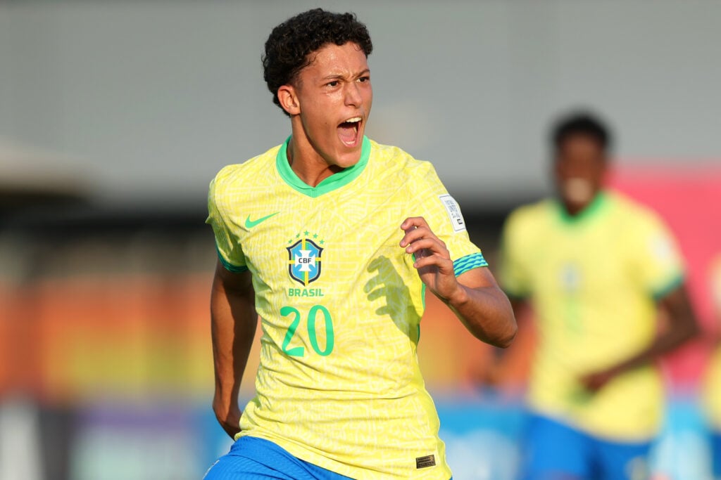 Felipe Morais celebrates for Brazil U17.