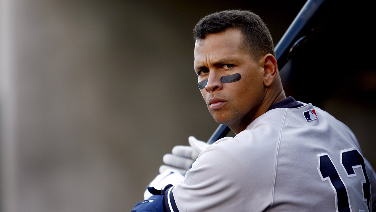 Alex Rodriguez 13 of the New York Yankees warms up in the dugout in a game against the Detroit Tigers during Game Four of the 2006 American League Division Series on October 7, 2006 at Comerica Park in Detroit, Michigan.