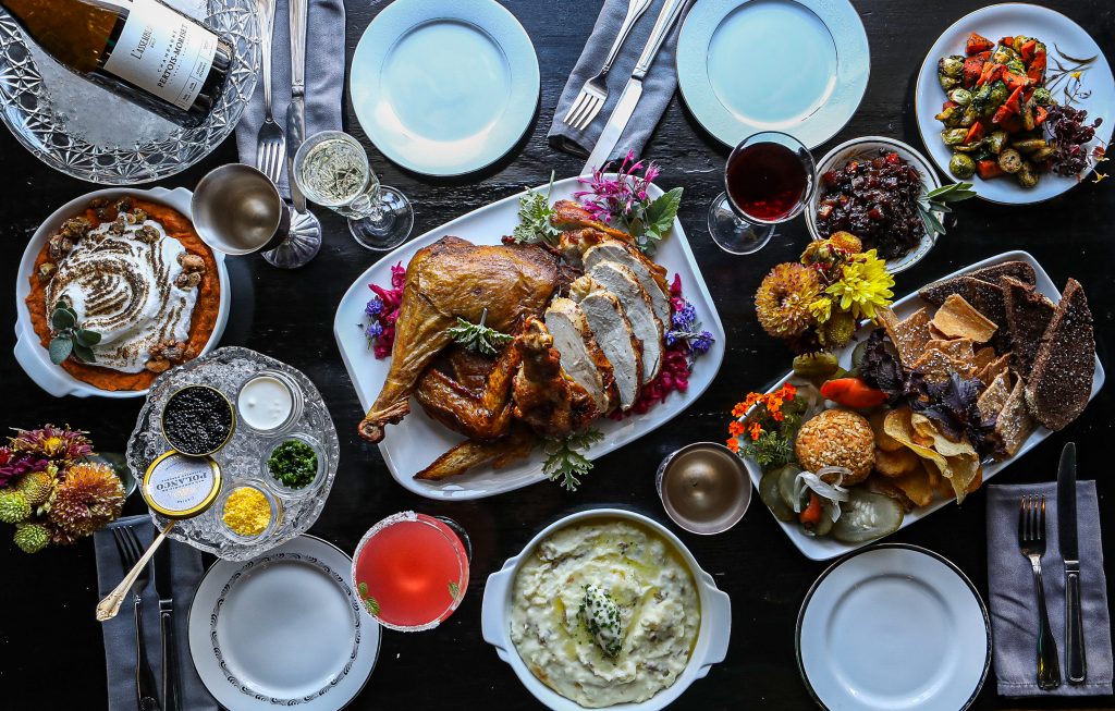 Thanksgiving a la carte options at Heritage Restaurant Partners include oyster and kimchi stuffing and caviar.