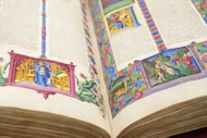 A detail of the 15th-century Borso D'Este Bible, comprising two illuminated manuscripts,...