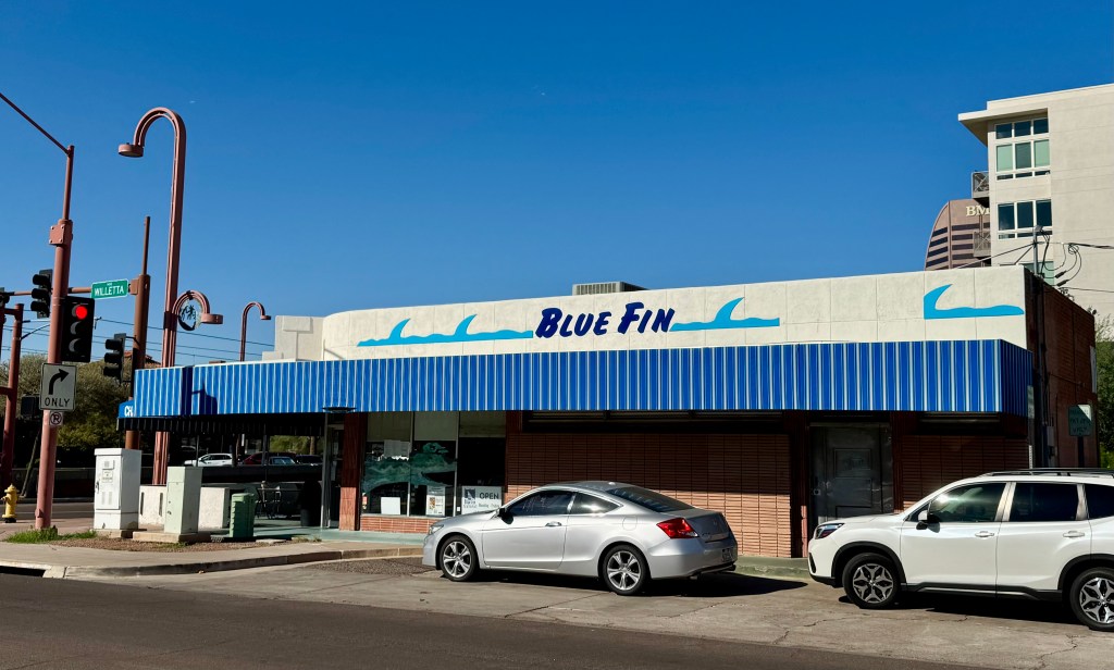 Exterior of Blue Fin Japanese restaurant.