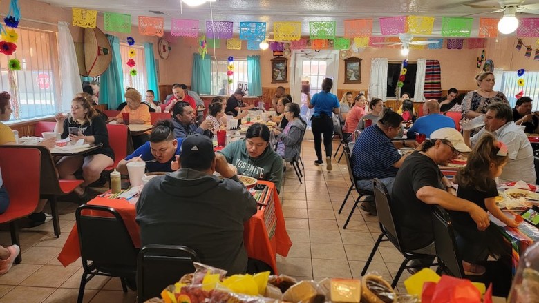 The casual but packed interior of Angelica's Mexican Restaurant.