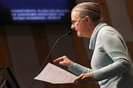 Resident Pam Holland comments during a Plano City Council special session to consider...