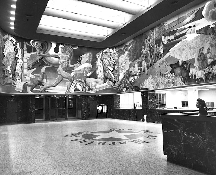 A mural by Perry Nichols once wrapped around the lobby of the Young Street building. The...