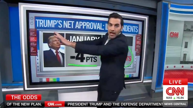 Harry Enten jokingly shoving John Berman off screen.