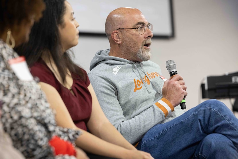 Dallas Morning News city columnist Robert Wilonksy speaks during a listening session at...