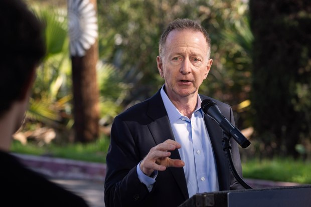 Austin Beutner takes questions during a press conference addressing LA...