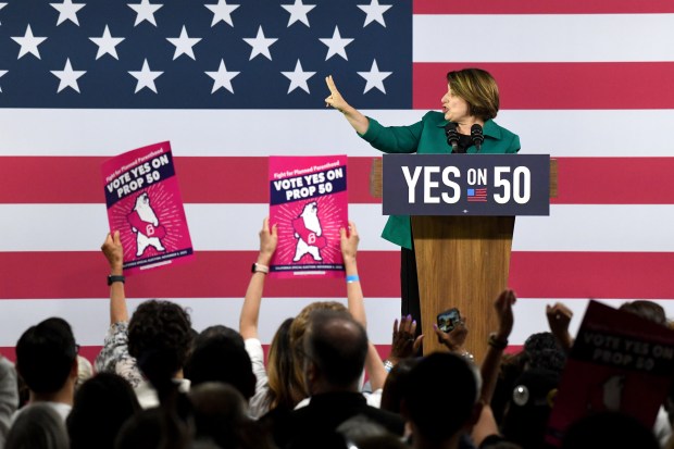 Senator Amy Klobuchar speaks at a Get Out The Vote...