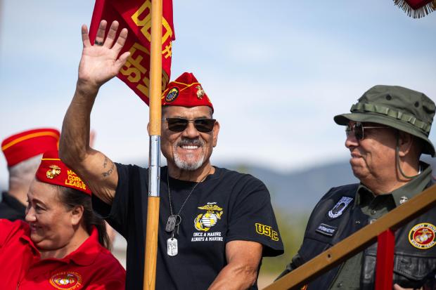 United States Marine Corps veterans ride in the San Fernando...