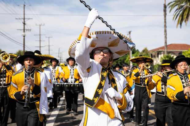 San Fernando High School marching band performs in the San...