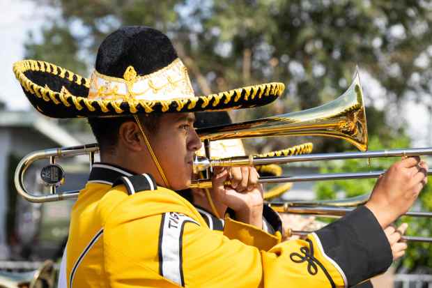 San Fernando High School marching band performs in the San...