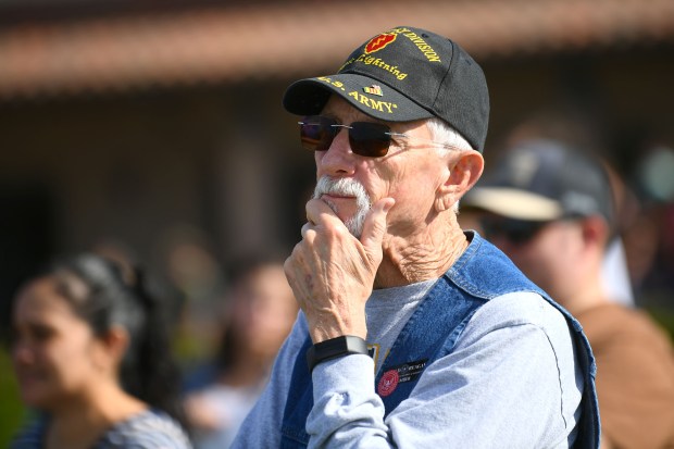 Vietnam veteran Jim Foote awaits a flyover by the Condor...