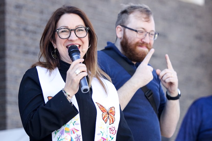 Rev. Rachel Griffin-Allison, senior pastor of Oak Lawn United Methodist Church, consecrate’s...