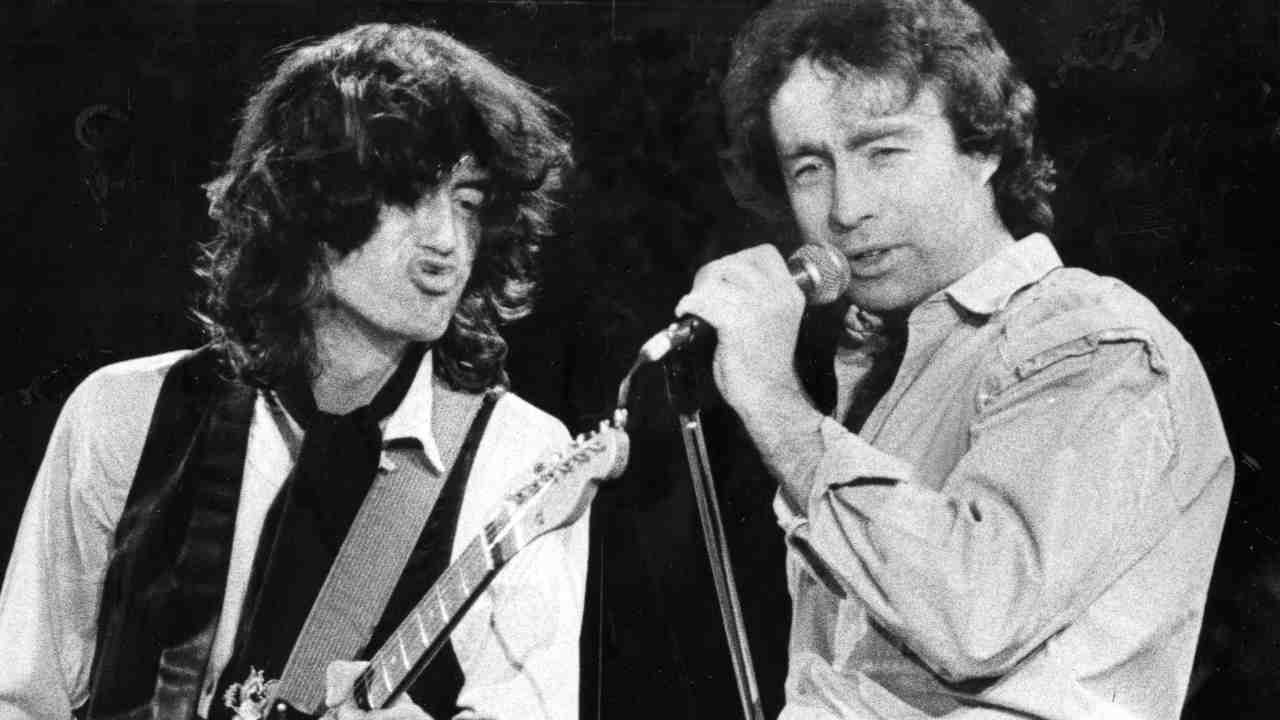 The Firm’s Jimmy Page and Paul Rodgers performing onstage in 1983