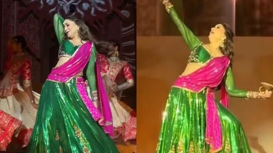 Madhuri Dixit performs at Netra Mantena's Udaipur wedding.