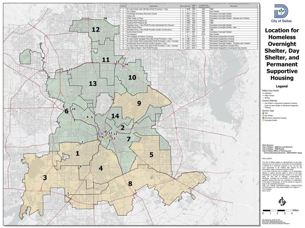 Dallas homeless shelter map