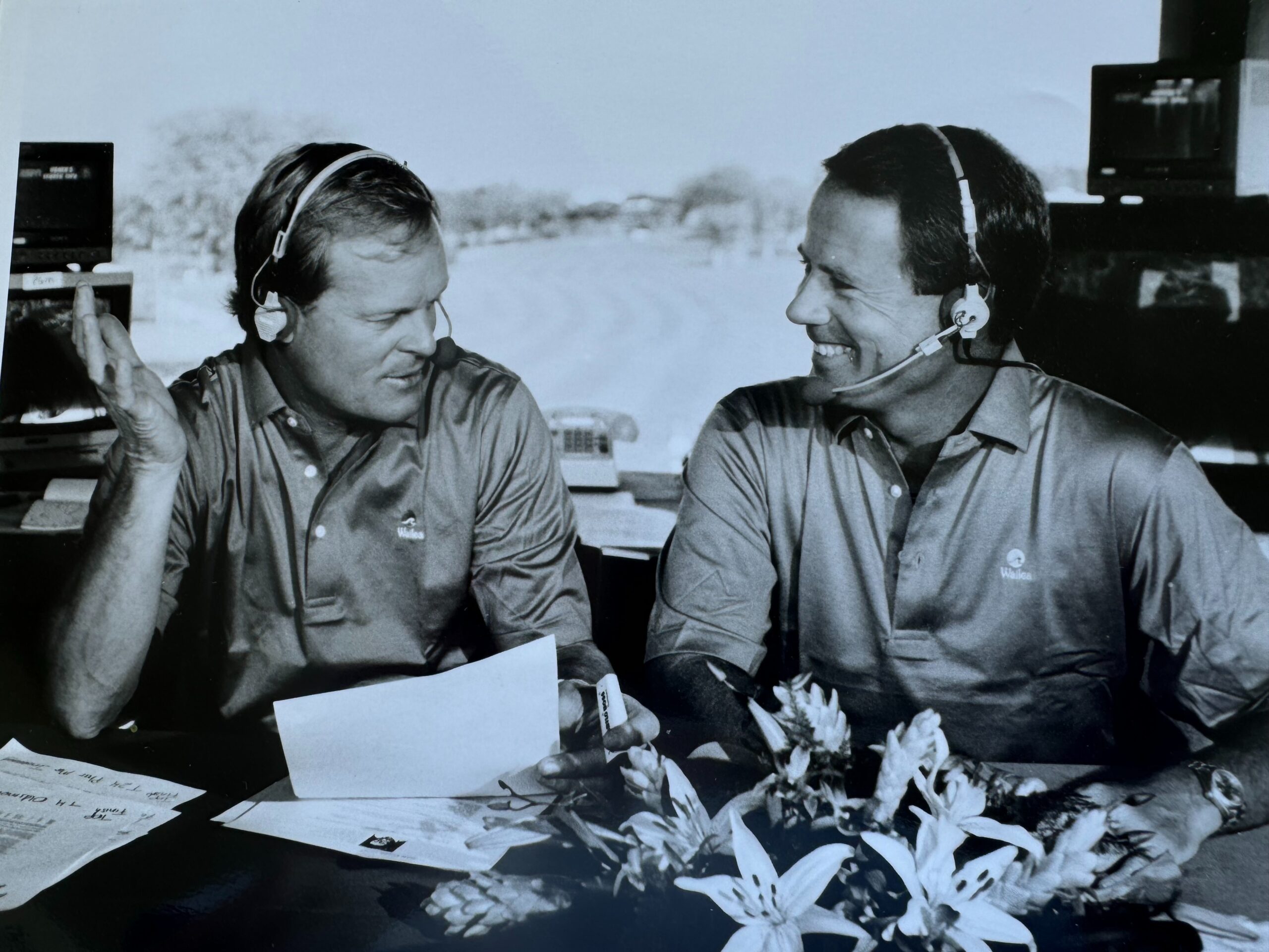 This photo of Mark Rolfing (right) and Johnny Miller are shown broadcasting from Wailea for the Women's Kemper Open in the late 1980s. Courtesy photo
