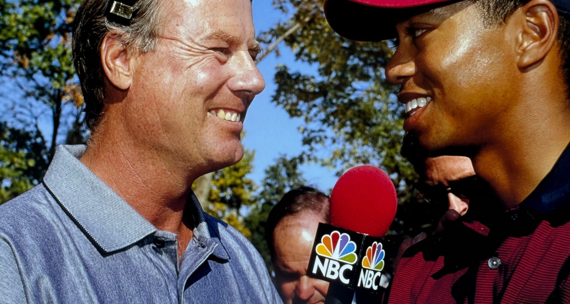 Mark Rolfing interviewed Tiger Woods at the 2000 Presidents Cup at Robert Trent Jones Golf Club in Gainesville, Va. Courtesy photo