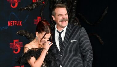 Millie Bobby Brown & David Harbour Hug On 'Stranger Things' Red Carpe