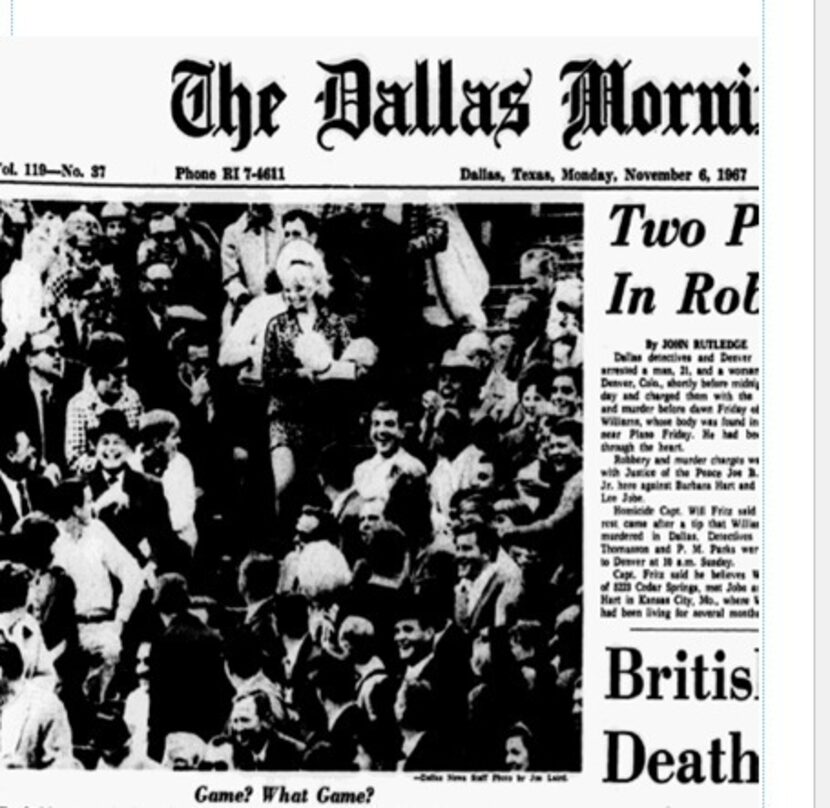 The caption for the photo in The Dallas Morning News when Bubbles Cash entered the Cotton...