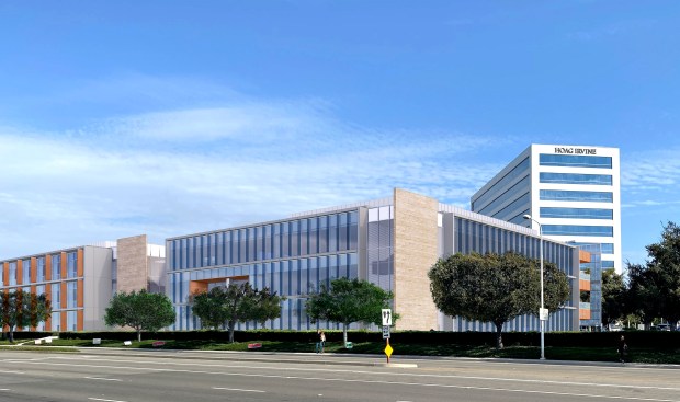 A rendering shows Hoag Hospital expansion along San Canyon Ave....