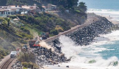 Rock revetment repaired along San Diego's only railroad link to the north