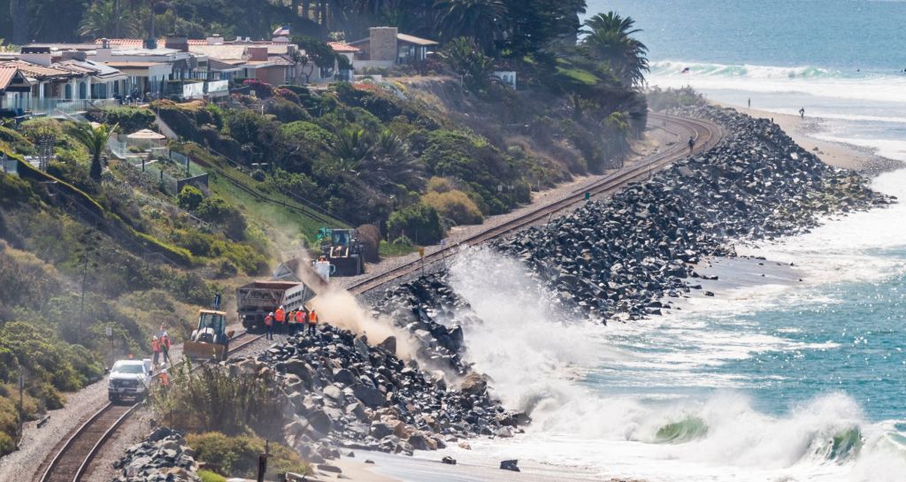Rock revetment repaired along San Diego's only railroad link to the north