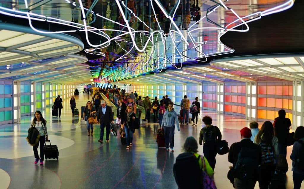 people at O'Hare International Airport in Chicago
