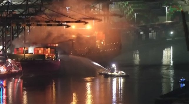 Fire on ONE Containership Docked at Port of Los Angeles