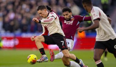 LONDON, ENGLAND - Sunday, November 30, 2025: Liverpool's Florian Wirtz challis challenged by West Ham United's Lucas Paquetá during the FA Premier League match between West Ham United FC and Liverpool FC at the London Stadium. (Photo by David Rawcliffe/Propaganda)