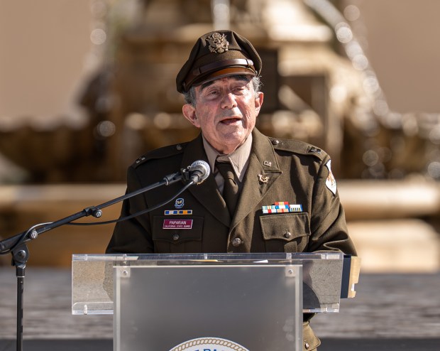 Former mayor of Pasadena William Paparian speaks during the Veterans...