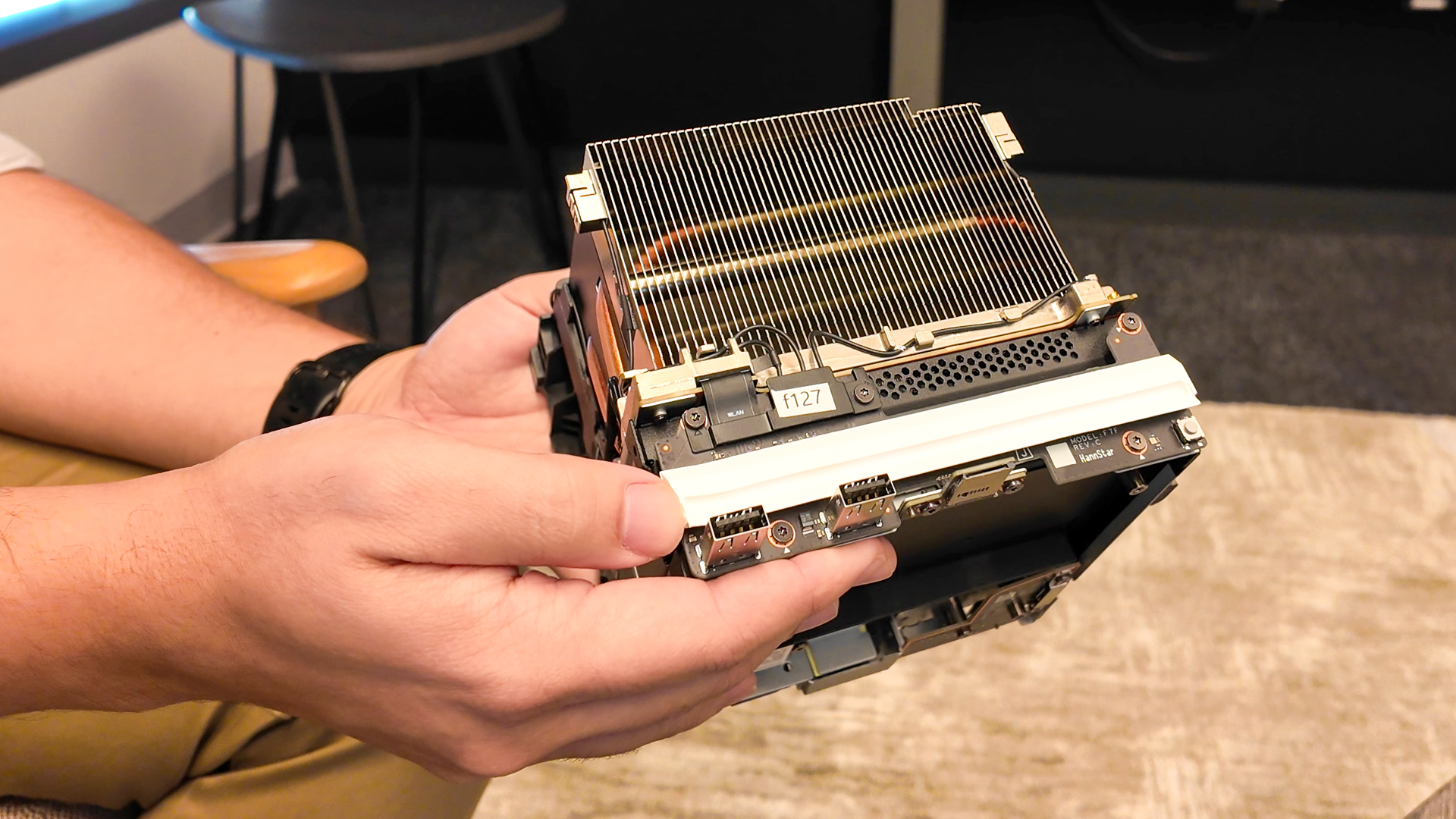 Valve's new Steam Machine during a visit to Valve HQ in Bellevue, Washington. The Steam Machine is a compact living room gaming PC.