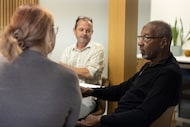 Ken Smith speaks to journalists at The Dallas Morning News during a pop-up newsroom event at...