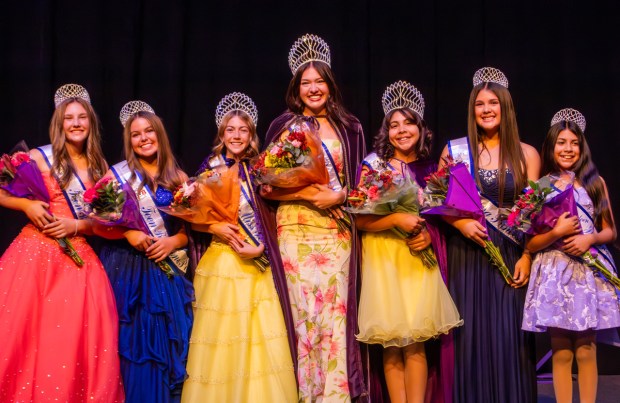 The 2026 incoming Miss Ramona Court includes, from left: Emma Peasley, Maile Hunt, Tarin Kilcoyne, Joanna Abarca, Alexa Echevarria, Clarrisa Valenzuela and Charlotte Echevarria. (Sandi Molitor)