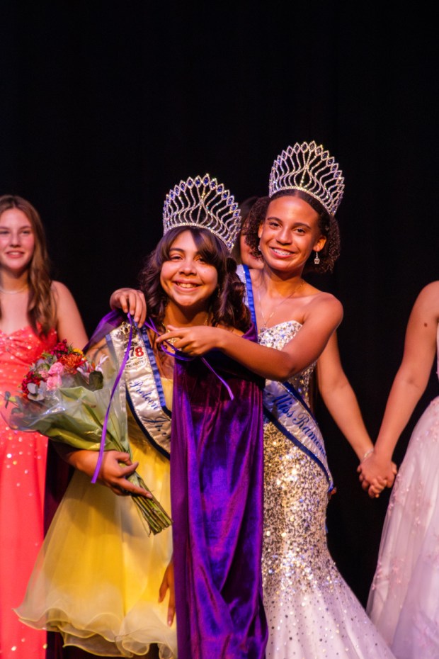 Pre-Teen Jr. Miss Ramona Alexa Echevarria was thrilled to winafter competing for the title for the third time; she received her crown and cape from Ellë McNett, 2025 Pre-Teen Jr. Miss Ramona. (Sandi Molitor)