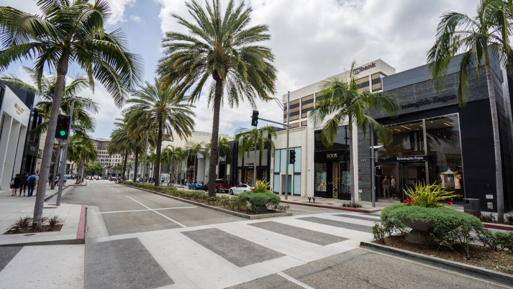 Rodeo Drive is a world famous luxury shopping street located in Beverly Hills, Los Angeles, Caifornia.