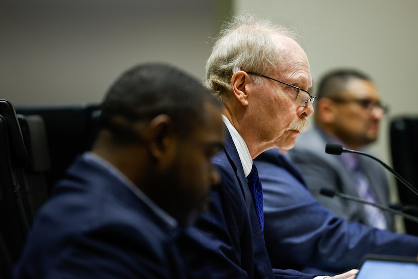 City Council member Paul Ridley listens to speakers during a Dallas City Council meeting on...