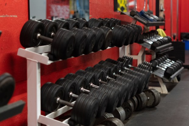 A rack of weights at The Cage Strength and Conditioning...