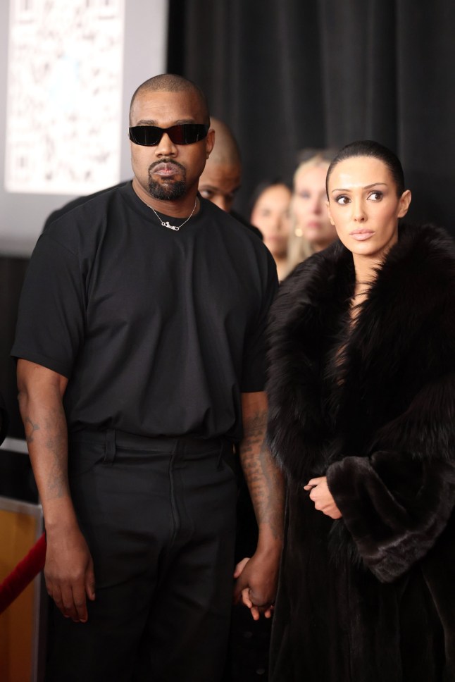 LOS ANGELES, CALIFORNIA - FEBRUARY 02: (L-R) Kanye West and Bianca Censori attend the 67th Annual GRAMMY Awards on February 02, 2025 in Los Angeles, California. (Photo by Matt Winkelmeyer/Getty Images for The Recording Academy)