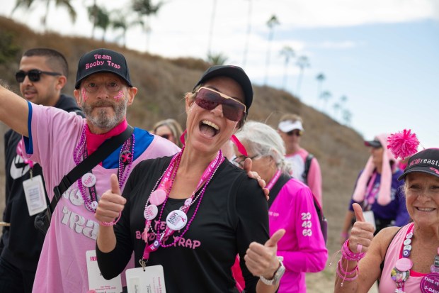 Walkers participate in the final day of the Susan G. Komen 3 Day Walk in San Diego on Sunday, Nov. 16, 2025. (Zoë Meyers / For The San Diego Union-Tribune)