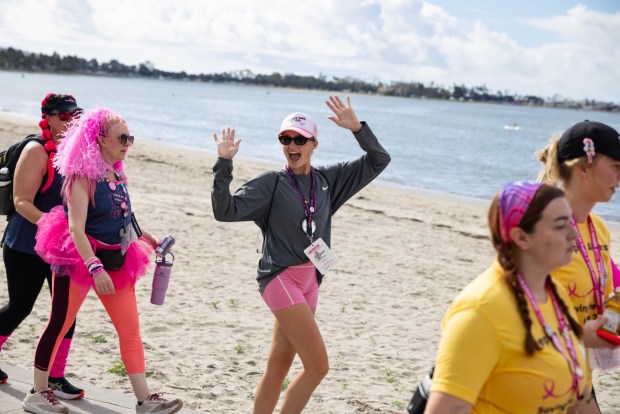 Walkers participate in the final day of the Susan G. Komen 3 Day Walk in San Diego on Sunday, Nov. 16, 2025. (Zoë Meyers / For The San Diego Union-Tribune)