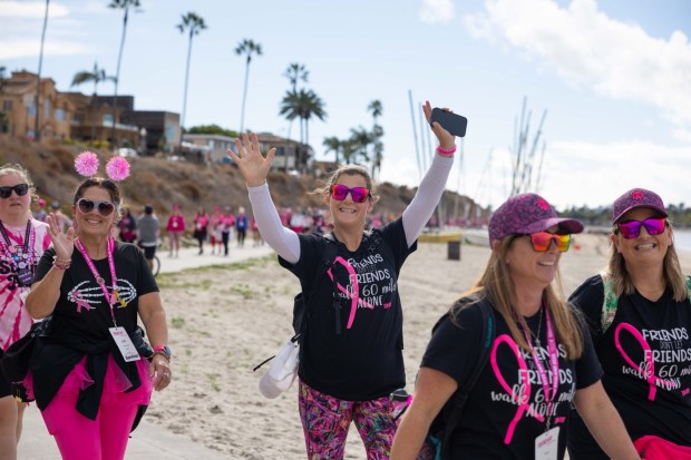 Walkers participate in the final day of the Susan G. Komen 3 Day Walk in San Diego on Sunday, Nov. 16, 2025. (Zoë Meyers / For The San Diego Union-Tribune)