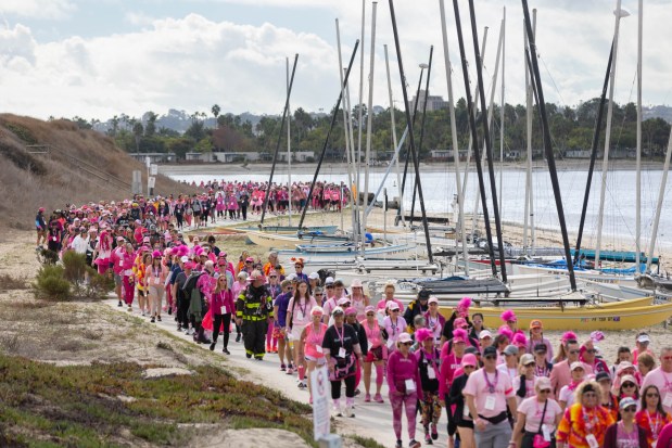 Walkers participate in the final day of the Susan G. Komen 3 Day Walk in San Diego on Sunday, Nov. 16, 2025. (Zoë Meyers / For The San Diego Union-Tribune)