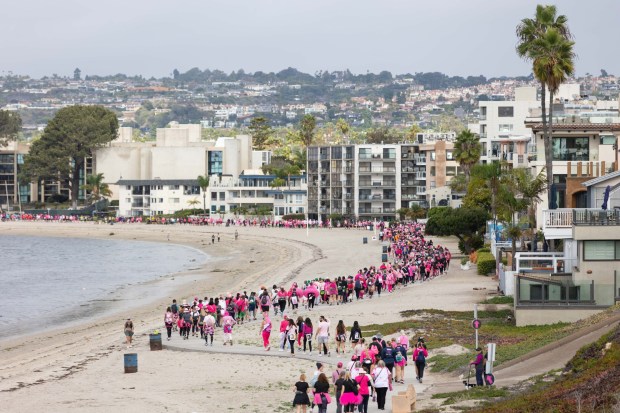 Walkers participate in the final day of the Susan G. Komen 3 Day Walk in San Diego on Sunday, Nov. 16, 2025. (Zoë Meyers / For The San Diego Union-Tribune)