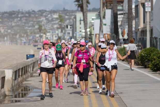 Walkers participate in the final day of the Susan G. Komen 3 Day Walk in San Diego on Sunday, Nov. 16, 2025. (Zoë Meyers / For The San Diego Union-Tribune)